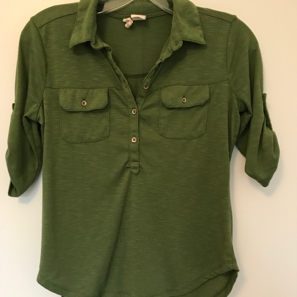 Green half button down shirt